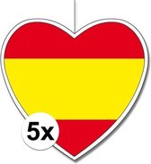 5x Hangdecoratie harten Spanje 28 cm - Spaanse vlag EK/WK landen versiering