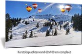 Kerstdorp achtergrond - 60x100 cm - display achterwand - sneeuwlandschap kermis ballonnen - kerstdecoratie binnen