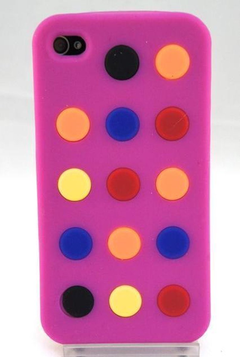 Zacht rubberen backcase met stippen roze voor iphone 4/4s