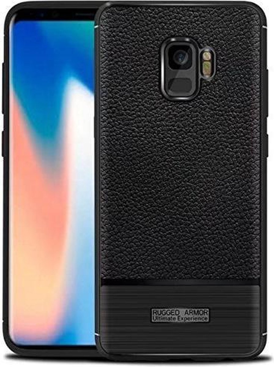 DrPhone Samsung S9 Rugged Armor Litchi TPU Case - Ultra Dunne Gel Silicone Hoesje - Antislip Anti Schok Beschermhoes -