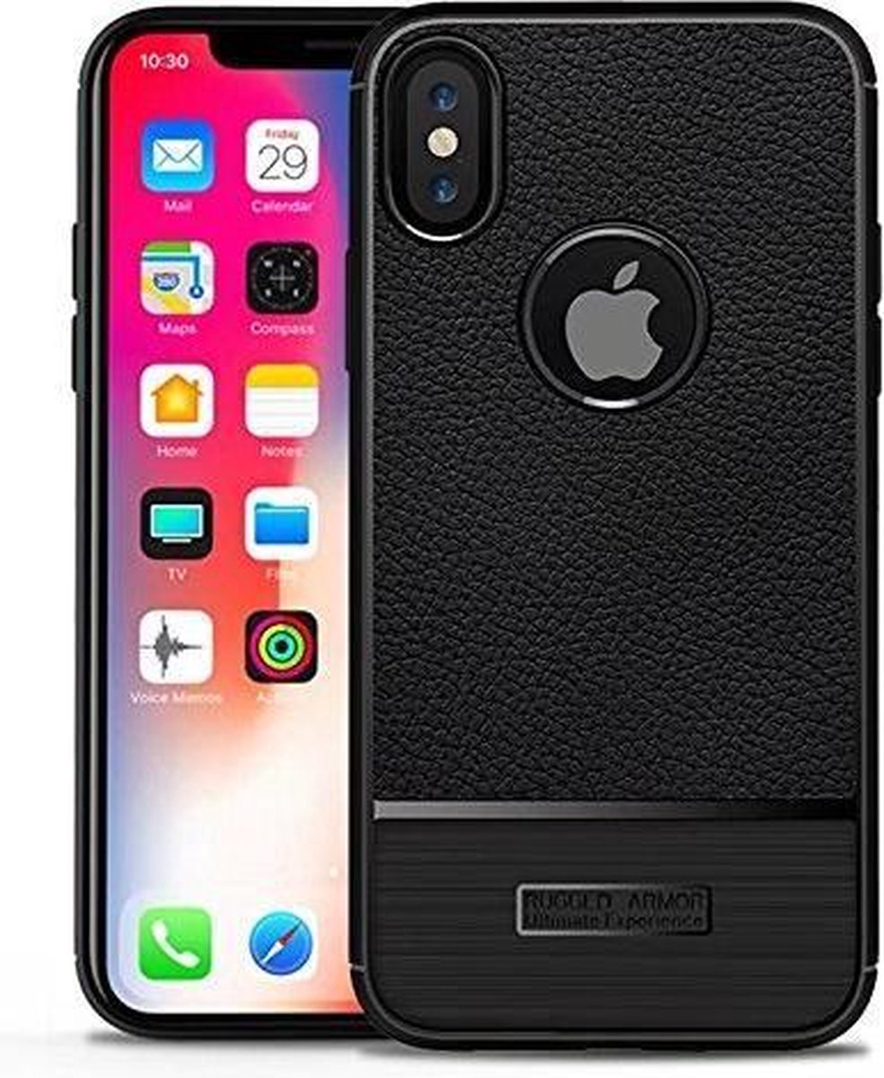 DrPhone iOS Smartphone X Rugged Armor Litchi TPU Case - Ultra Dunne Gel Silicone Hoesje - Antislip   Anti Schok Beschermhoes -