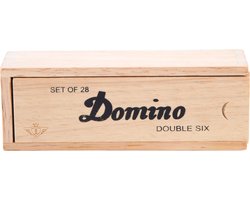 Domino Dubbel 6 Klein – 28 Houten Domino Stenen met Zwarte Ogen – Inclusief Houten Kist met Schuifdeksel – Engelhart
