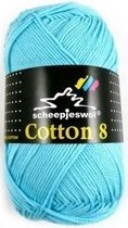 Cotton 8 Scheepjes 622 Licht Turquoise. PAK MET 9 BOLLEN a 50 GRAM. KL.NUM. 16.