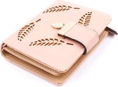 Portefeuille ZILOU® - Mini portefeuille compact - Motif feuille - Porte-cartes - Femme - Cuir artificiel - Rose