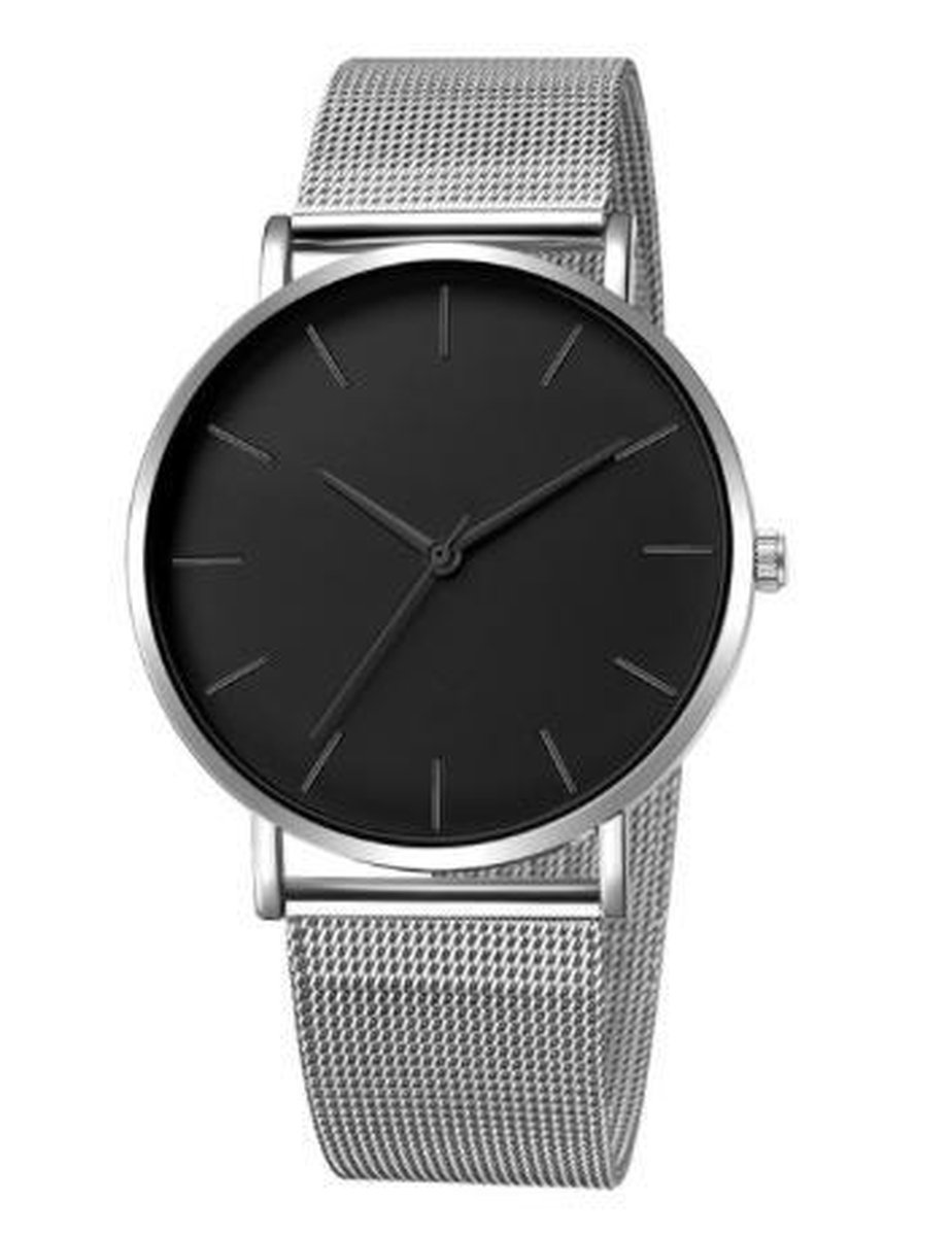 Hidzo Horloge Relogio ø 37 mm - Zilver/Zwart - Inclusief horlogedoosje