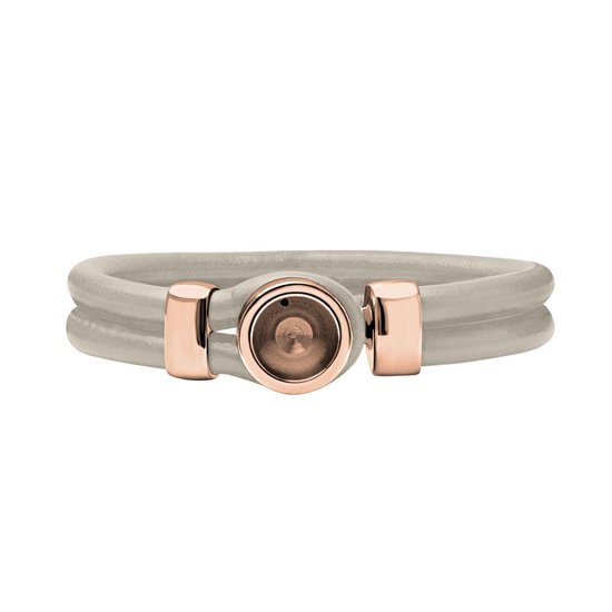 Bracelet Quiges Cuir Beige avec Mini Porte-monnaie Interchangeable en Acier Inoxydable Rosé 20 cm