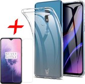 OnePlus 7 Hoesje + Screenprotector Case-Friendly - Transparant Soft TPU Siliconen Gel Case met Tempered Glass Gehard Glas - iCall