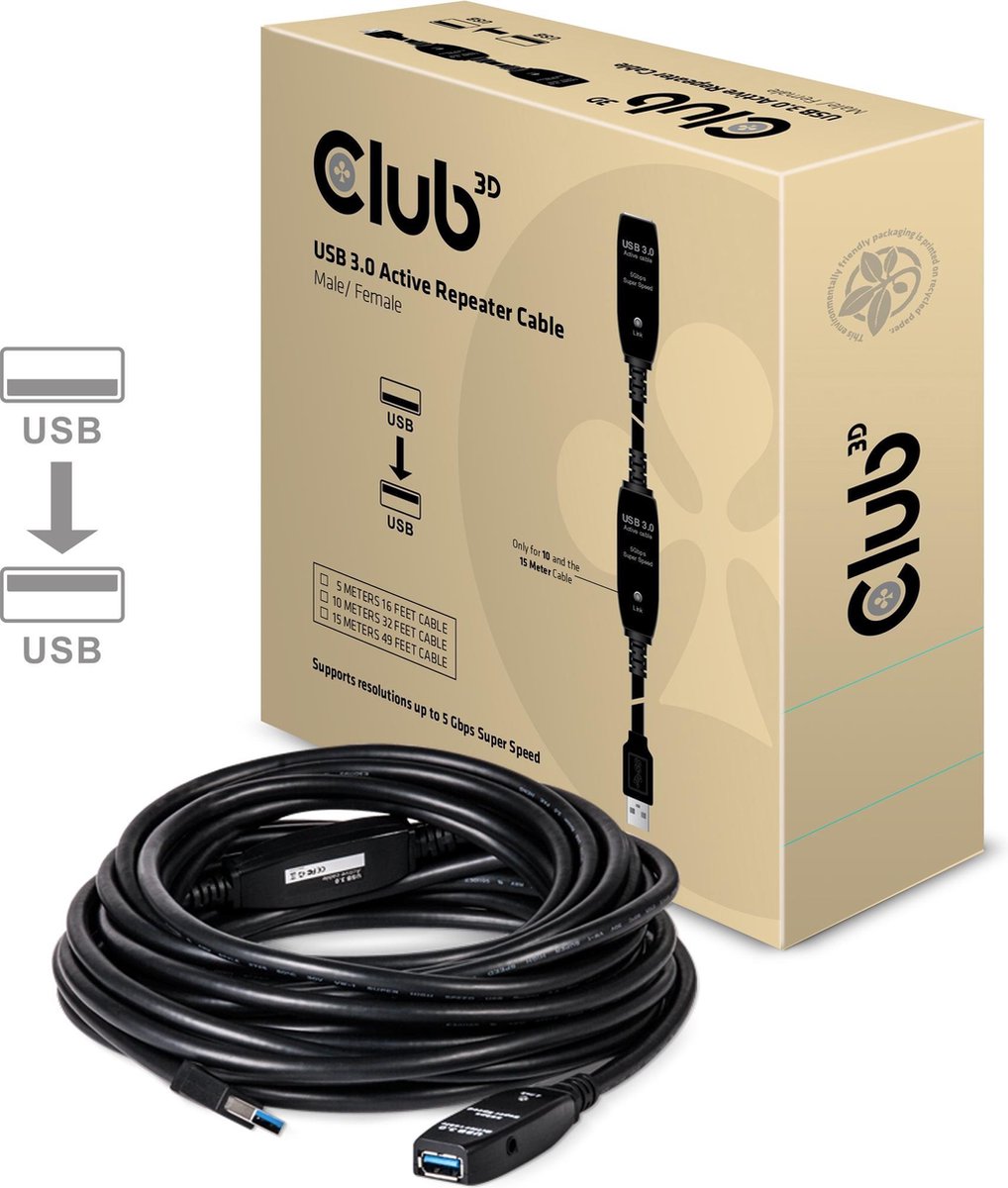 Club 3d USB 3.0 A Male naar USB 3.0 A Female - 15 m