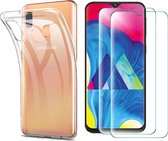 Soft Back Cover Hoesje Geschikt voor: Samsung Galaxy A40 Transparant TPU Siliconen Soft Case + 2X Tempered Glass Screenprotector