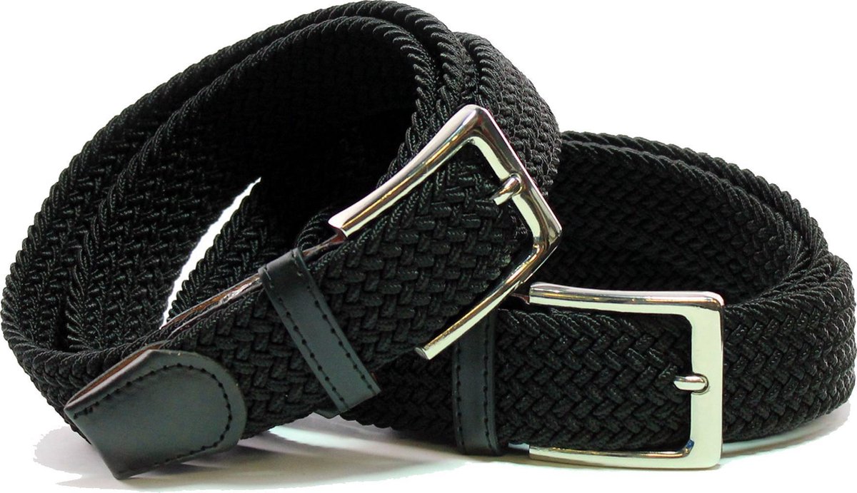 Zwart Dubbelpakket Elastiek - Elastische Comfort Riem - Gevlochten - Totale lengte 130 cm - Safekeepers