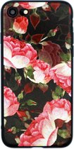 Luxe Bloemen Flower Cover | iPhone 7 | iPhone 8 | Siliconen TPU | Soft case zacht | Roze - Zwart hoesje