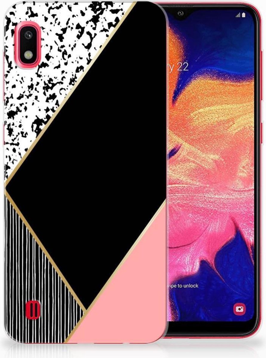 Samsung Galaxy A10 TPU Hoesje Zwart Roze Vormen