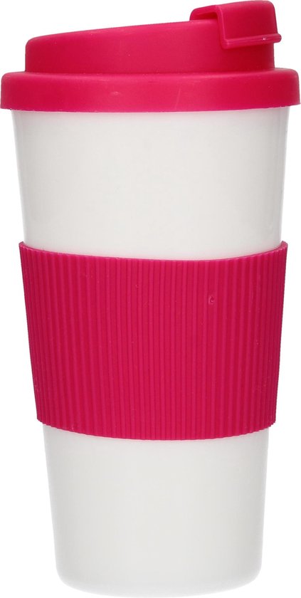 Thermo Koffie en Theebeker voor Onderweg wit roze – 18x9x9cm | Thermokop het... bol.com