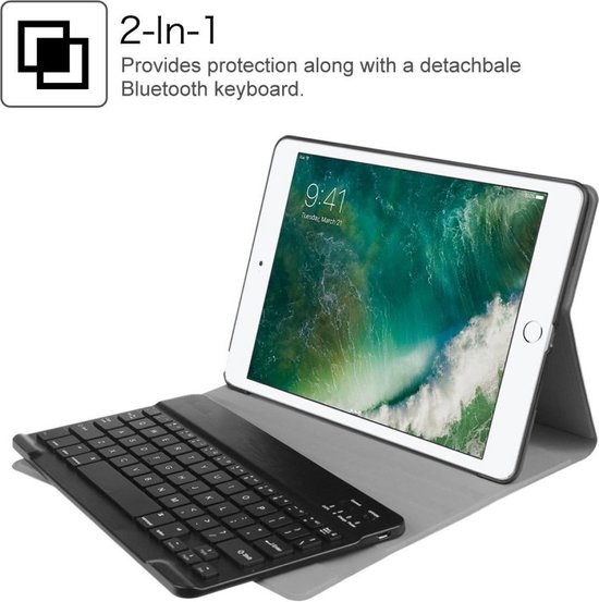 Hoes met Toetsenbord en Screenprotector geschikt voor iPad 2018 / 2017 9.7 inch - Book Case Cover Zwart