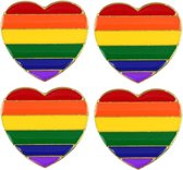 4x Regenboog gay pride kleuren metalen hartje pin/broche/badge 3 cm - Regenboogvlag LHBT accessoires