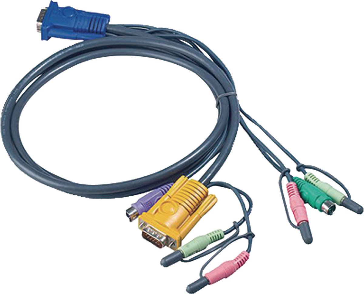 Aten 2L-5302P, Zwart toetsenbord-video-muis (kvm) kabel, 1.8m