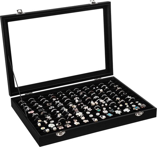 Luxe Sieraden Display Opbergdoos - Oorbellen & Ringen Houder - Juwelen Opbergbox - Zwart - Merkloos