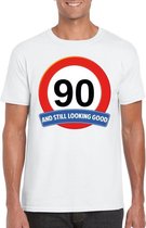 90 jaar and still looking good t-shirt wit - heren - verjaardag shirts M