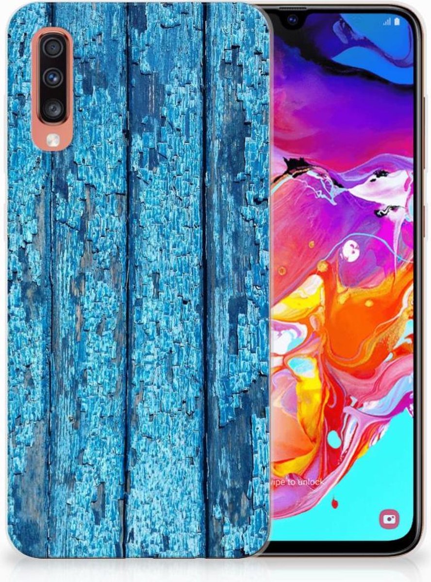 Samsung Galaxy A70 Bumper Hoesje Wood Blue