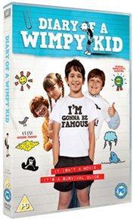 DVD-hoes van 'Diary of a Wimpy Kid' met Greg en vrienden. Greg draagt een wit T-shirt met 'I'M GONNA BE FAMOUS'.