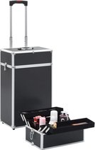 Luxe Make-up (Incl 3 Nep wimpers) Koffer aluminium Zwart - Make up Trolley - Visagie koffer - Cosmetica koffer - Beauty case - Nagelstyliste koffer