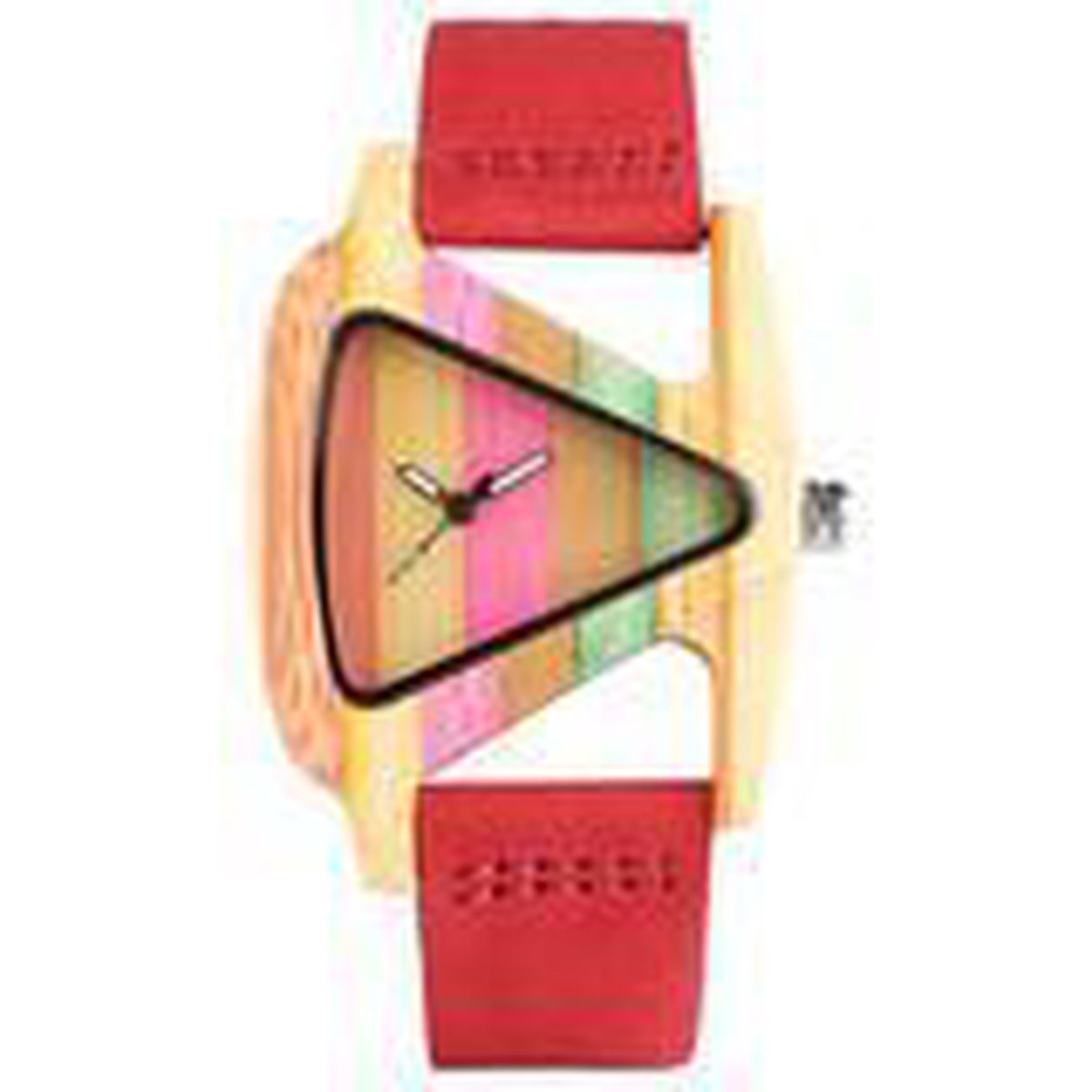 Houten horloge met rode leren band driehoekvormig
