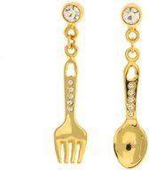 Behave® Oorbellen hangers goud-kleur lepel en vork 4cm