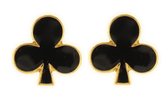 Behave® Dames oorbellen steker goud-kleur zwart klaver 1,5 cm