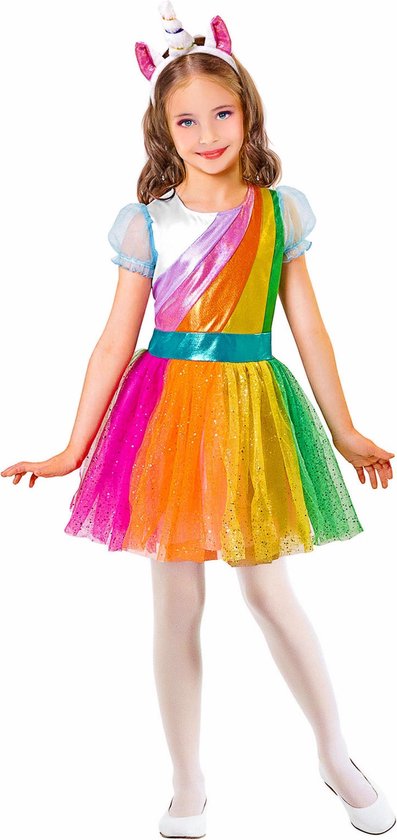 Eenhoorn Kostuum | Eenhoorn Regenboog | Meisje | Maat 140 | Carnaval kostuum | Verkleedkleding