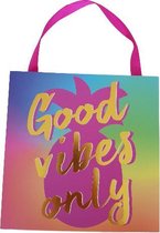 Tekstbord met tekst "Only good vibes" - Multicolor - 15x15cm
