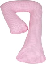 Zijslaapkussen - 235 cm - 100% katoen - roze geruit