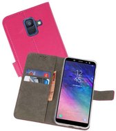 Hoesje Geschikt voor Samsung Galaxy A6 2018 - Kaarthouder Book Case Telefoonhoesje - Roze