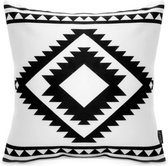 Ethnic Aztec Kussenhoes | Katoen/Polyester | 45 x 45 cm | Zwart - Wit