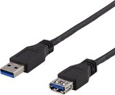 DELTACO USB3-242, USB 3.1 Gen1 verlengkabel, USB-A mannelijk naar USB-A vrouwelijk, zwart – 2 meter