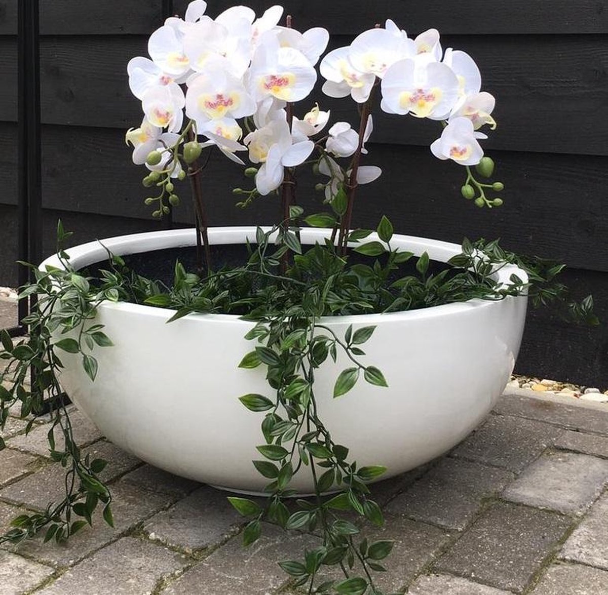 Verwacht het Makkelijk te gebeuren stijl bloempot plantenschaal fiberstone rond 60 cm hoogglans wit voor binnen en  buiten | bol.com