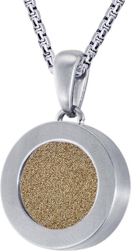 Quiges 12mm Mini Munt Hanger Zilverkleurig RVS Mat met Glitter Munt en met Anker Ketting 42-46cm