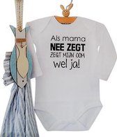 Baby Rompertje met tekst Als mama nee zegt zegt mijn oom wel ja | Lange mouw | wit | maat 50/56