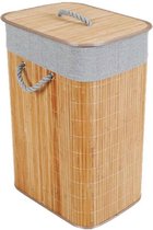 Wasmand Wasbox gemaakt van bamboe 64 Liter - Bamboe Opbergmand / Wasmand mand voor wasgoed Naturel  29x39x57 cm - Opvouwbare Bamboe Wassorteer Wasmand Met Deksel & Stoffen Waszak -