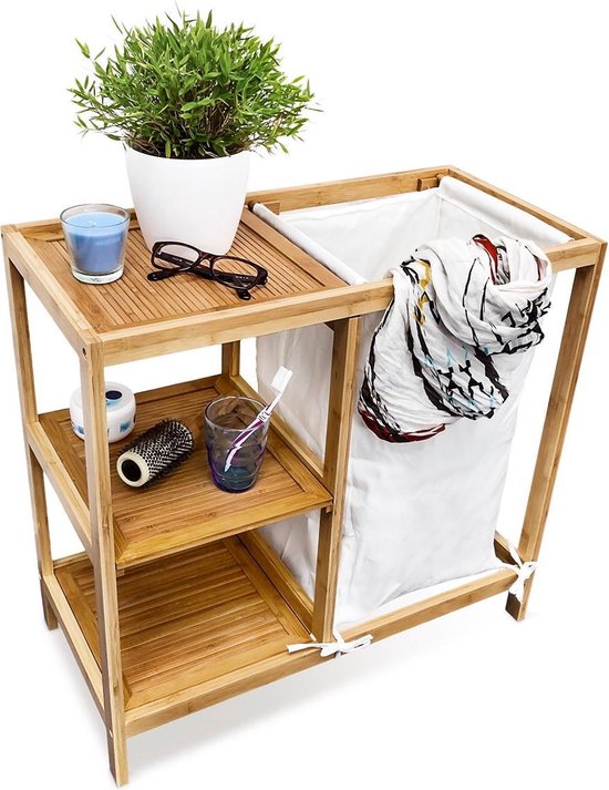 relaxdays Wasmand met 3 planken, bamboe hout, badkamermeubel, badkamer  meubel, kast kastje | bol.com
