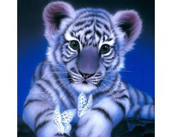 foto van Happy Painter Diamond Painting Volwassenen & Kinderen - Tijgerbaby met Vlinders - 30x30 cm - Diamond Painting Volledig Pakket