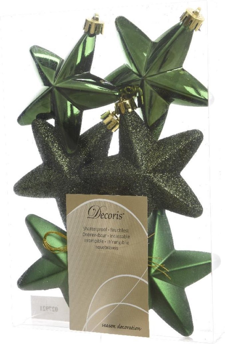 Decoris Season Decorations Decoris Ster Plastic Glans-Mat-Glitter Dennengroen 2x7.5x7.5cm