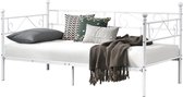 [fr.casa] Cadre de lit en métal avec sommier 200x90cm - blanc