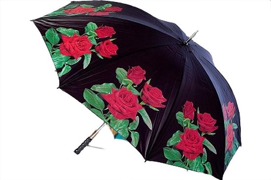 Stevige paraplu met rozenprint en houten handvat - Multikleur - ø130cm - Zeer groot - Wind - Regen - Paraplu's