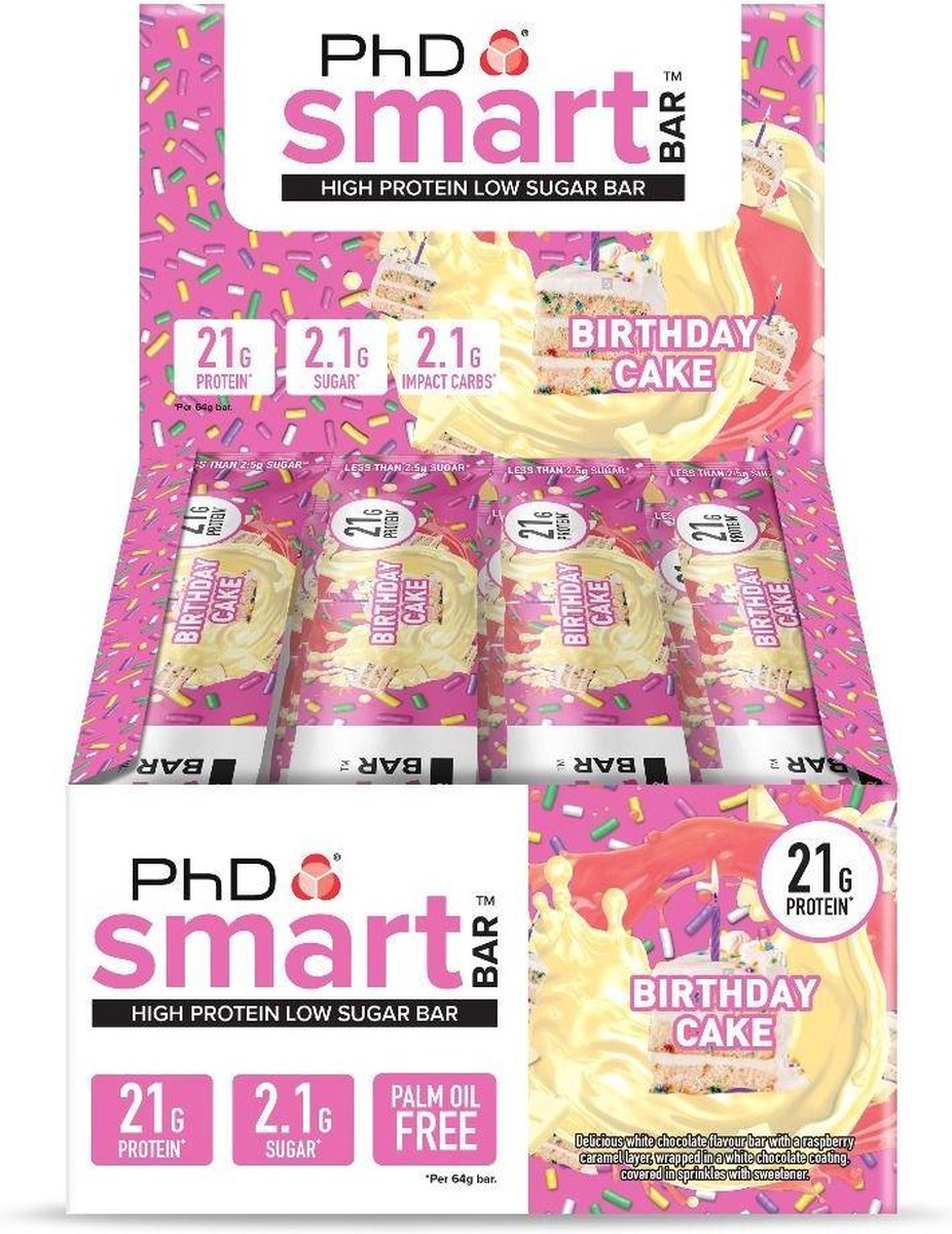 Goedkoopste PhD Smart Bar-Birthday Cake-Doos 12 repen