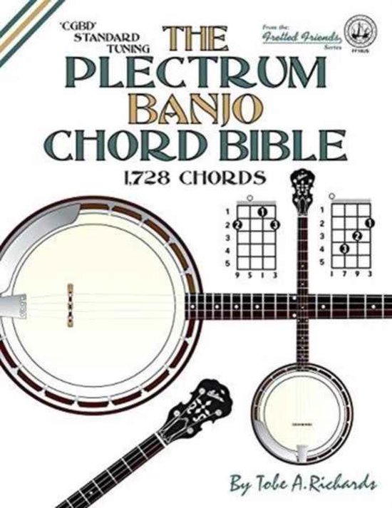 De kaft van 'The Plectrum Banjo Chord Bible' toont een banjo met de tekst 'CGBD Standard Tuning' en '1,728 Chords'.