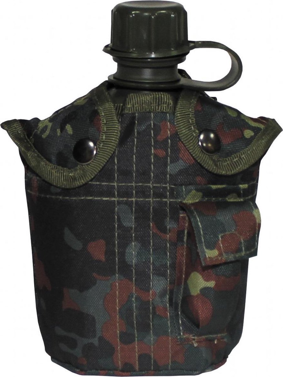 MFH US Army kunststof veldfles, 1 liter, hoes, BW vlekcamouflage, BPA-vrij