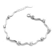 Zilveren armband water rimpelingen met zirkonia steentjes S925 platinum plated 16,5cm+3cm