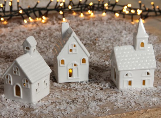 Letuwj Houten kist kerstdecoratie met warme LED-verlichting