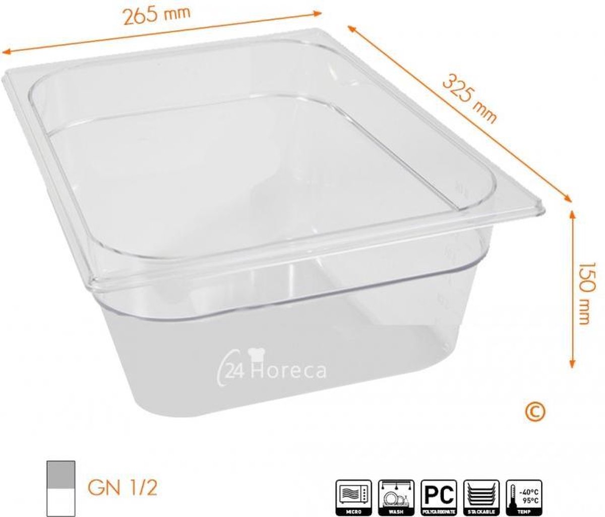 HENDI Gastronorm container – polycarbonaat – 9,5L – transparant – 325x265x150 mm