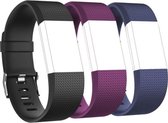 Mixed Bandjes geschikt voor FitBit Charge 2 – Zwart/Blauw/Paars – Small